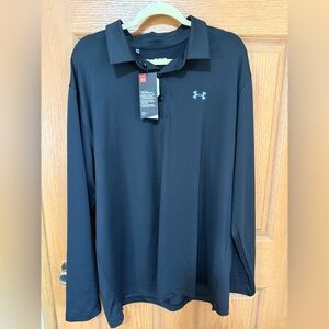 NWT Under Armour long sleeve polo shirt mens size XXL black golf activewear